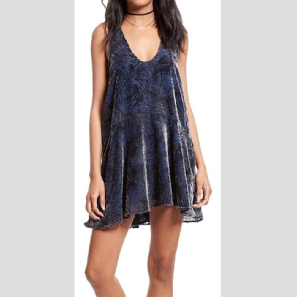 FREE PEOPLE Ellie Burnout Velvet Dress Blue - XS, M